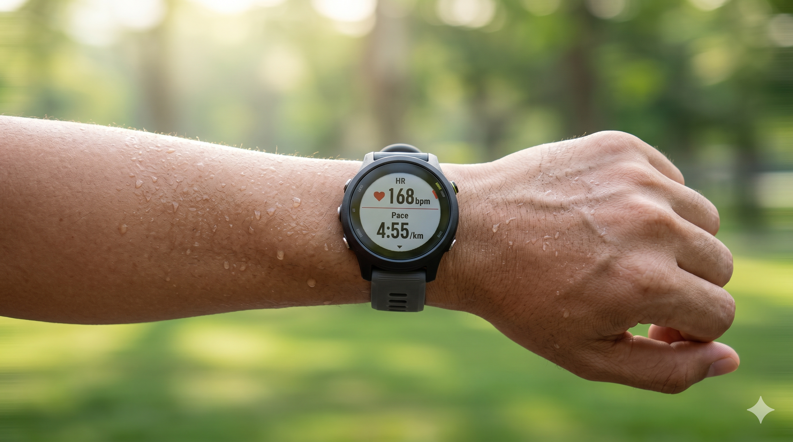 Đồng hồ GPS hiển thị nhịp tim và pace trong buổi tập