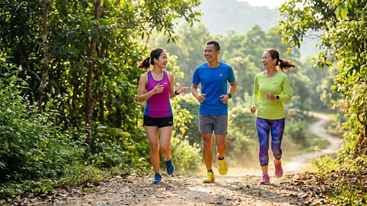 Nhóm runner chạy cùng nhau trên đường mòn — minh hoạ các nhóm runner khác nhau trên hành trình chinh phục Half Marathon