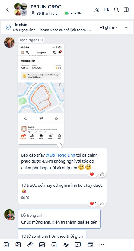 Học viên chạy 4.5km đầu đời