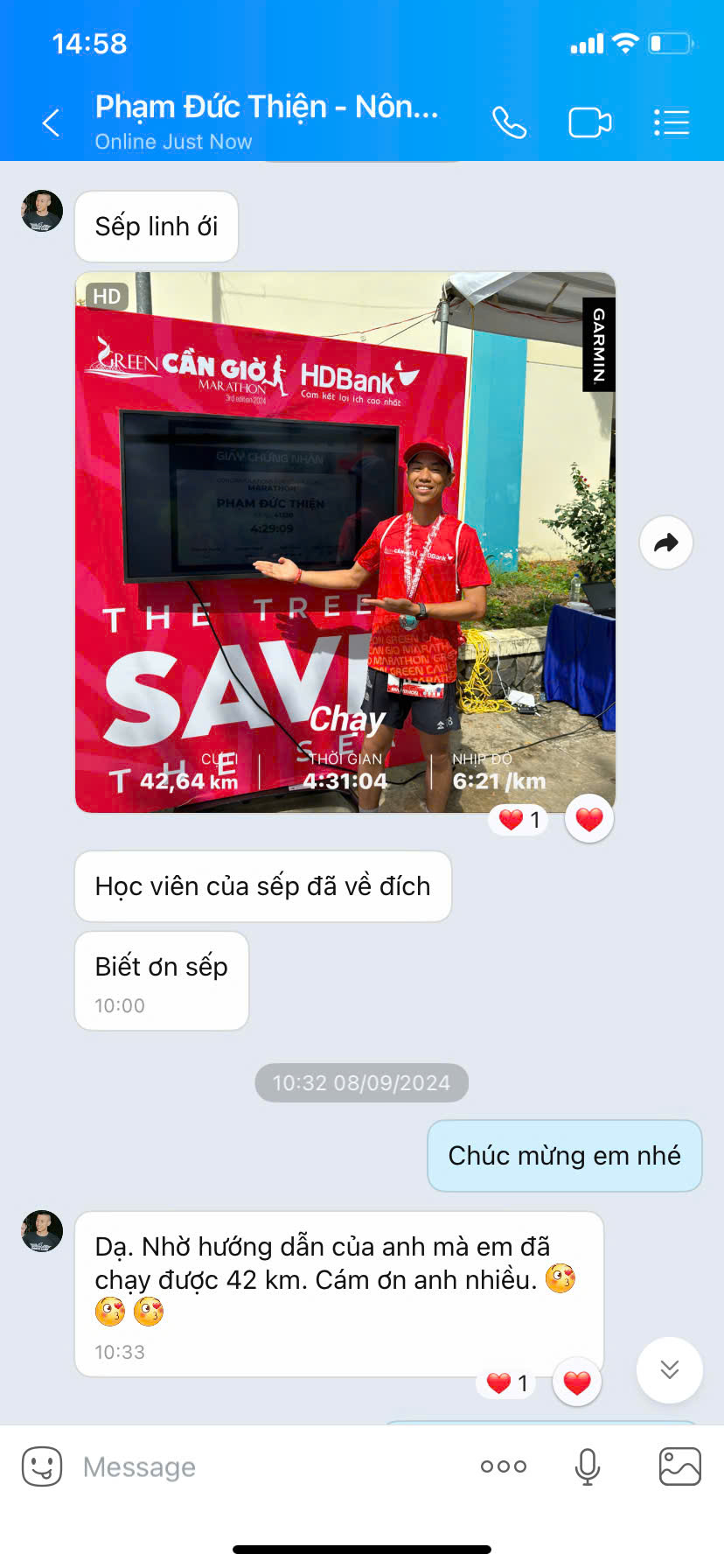 Học viên Thiện hoàn thành 42km marathon sau khi học