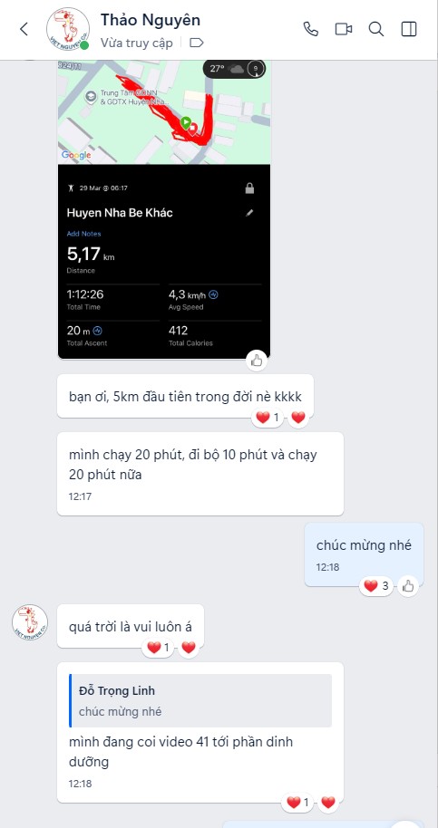 Học viên Thảo Nguyên hoàn thành 5km đầu tiên trong đời