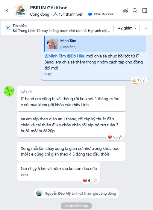 Phản hồi học viên từng đau dải chậu chày